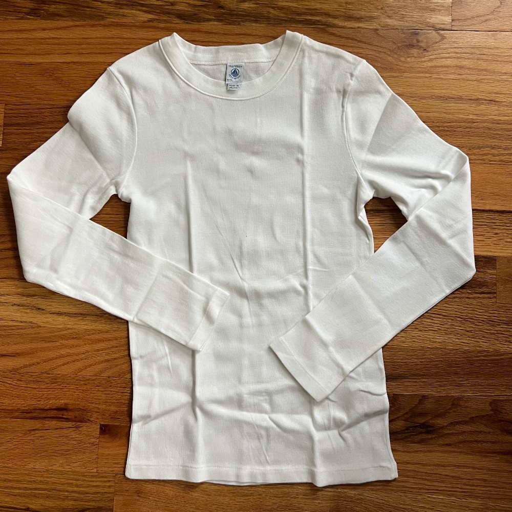Vintage Petit Bateau white L/S 100% cotton tee shirt women’s UK 14 XS France
